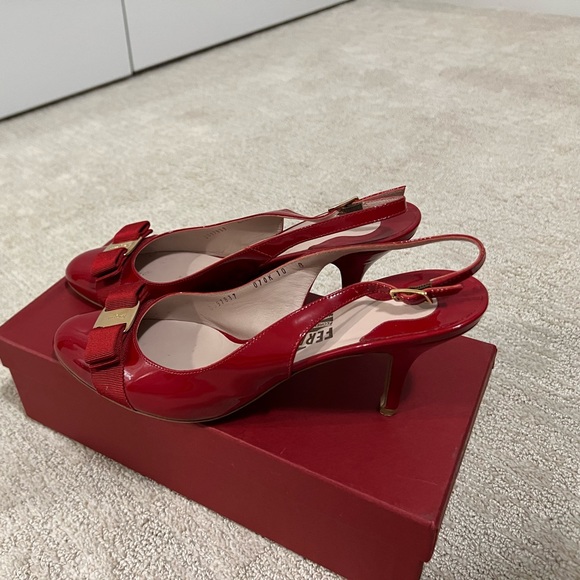 SOLD! Salvatore Ferragamo Red Flavia Slingback Heels - Size 10 - Picture 3 of 15